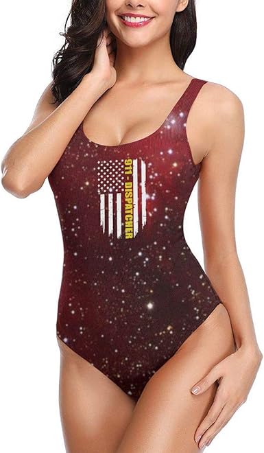 Amazon Com Pputtdjddgh P Women S 911 Dispatcher Gift Thin Gold Line Flag Printed Summer Time Beach One Piece Swimsuit Swimwear Clothing