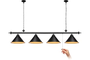 mirrea 71in Billiard Pool Table Light with Pull Chain Switch on Pendant Light Fixture 4 Lights with Matte Black Shade