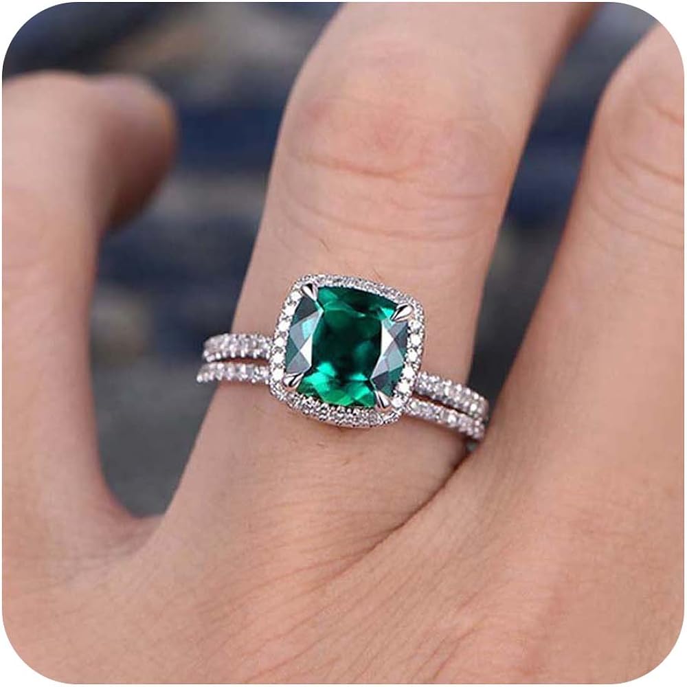 Amazon Com Dabangjewels 8x8mm Cushion Cut Emerald Diamond 14k