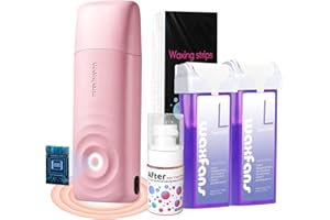 WAXFANS Roll on Wax Kit, Roll on Waxing Kit for hair removal, Waxing Kit for Women, Wax Roller Kit for All Skin Types, Wax Roller Waxing Kit for Women, with 2 Wax Cartridges & 50 Pcs Wax Strips