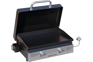 HongTaok 23 Inch Portable Propane Gas Griddle with Non-stick Ceramic Coated Baking Pan and Lid, Outdoor Tabletop 2 Burners Propane Grill for Camping, Barbecue, Tailgating, Cooking