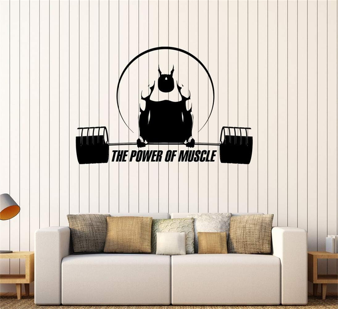 Wall Sticker Arabic Muscle Gym Quote Bodybuilding Fitness Mural The Power of Muscle with Barbell