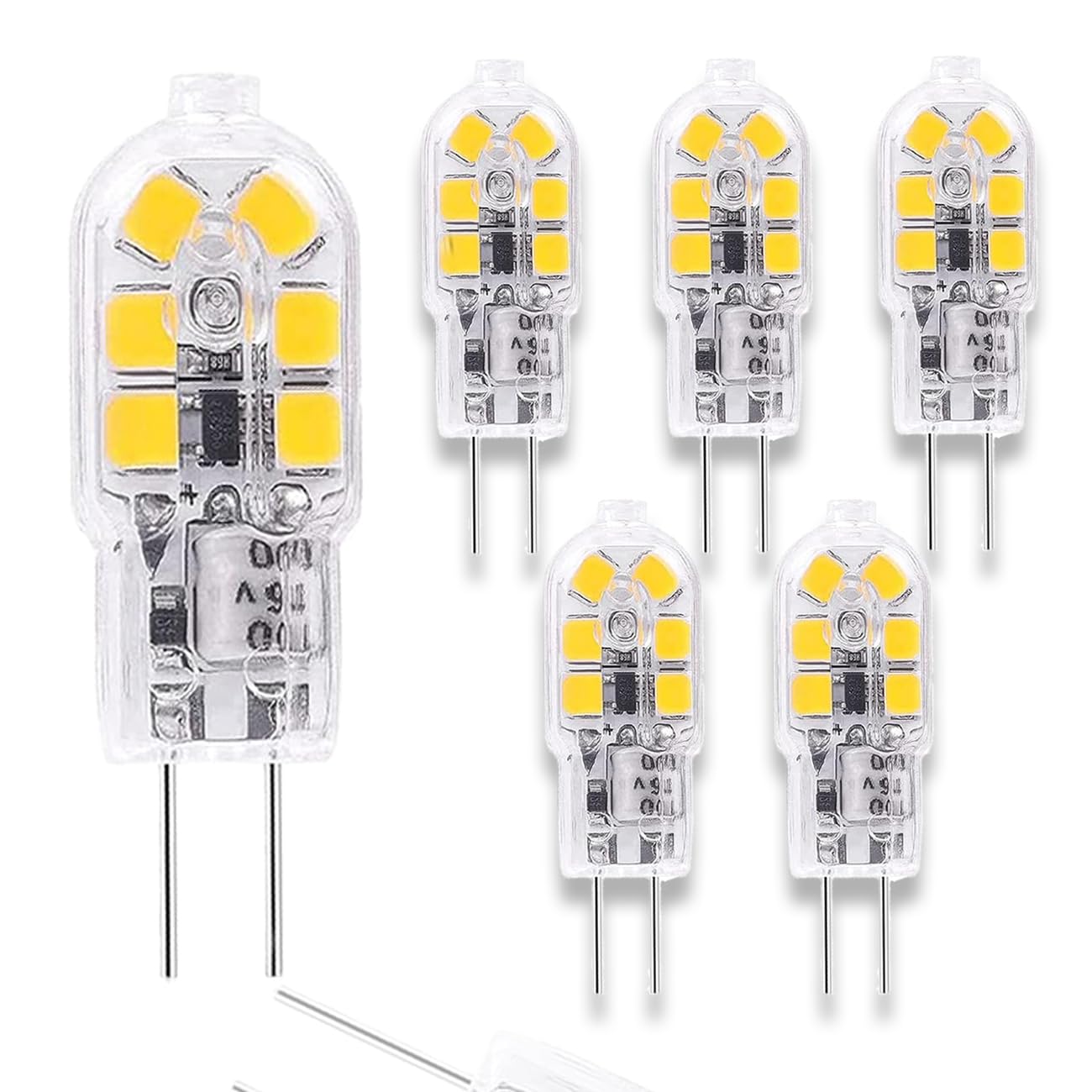 ZFQ Pack of 5 G4 2W LED Bulb, 12 SMD 2835 LEDs, 250LM, Cold White 6000K, 20W Halogen Lamp Equivalent, 360º Beam Angle, AC/DC12V, Not Dimmable