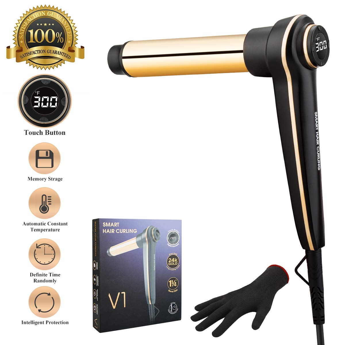 Curling Iron 1¼ With 24k Gold Hair Curler Curling Wand With Dual Voltage For All Hair Types