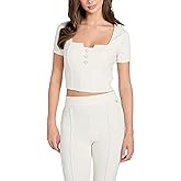 Guess Womens Eco Short Sleeve Square Neck Evelina Top