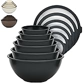 Bakken Master 12 Piece Plastic Nesting Bowls with Lids - Mixing Bowls Set includes 6 Prep Bowls and 6 Lids, BPA-Free, Reusable Meal Prep Containers, Microwave, Freezer & Dishwasher Safe, Gray