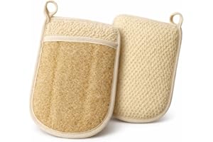 AuraLine Premium Large Egyptian Loofah Glove Exfoliator – Natural Luffa Body Scrubber Mitt with Dual Texture Massage Side – S