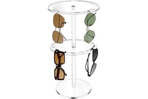 ERTIUANIO Large Capacity Sunglasses Holder Organizer, 360° Rotatable Acrylic Eyeglasses Display Stand, Eyewear Storage Rack for Desk Dresser Tabletop