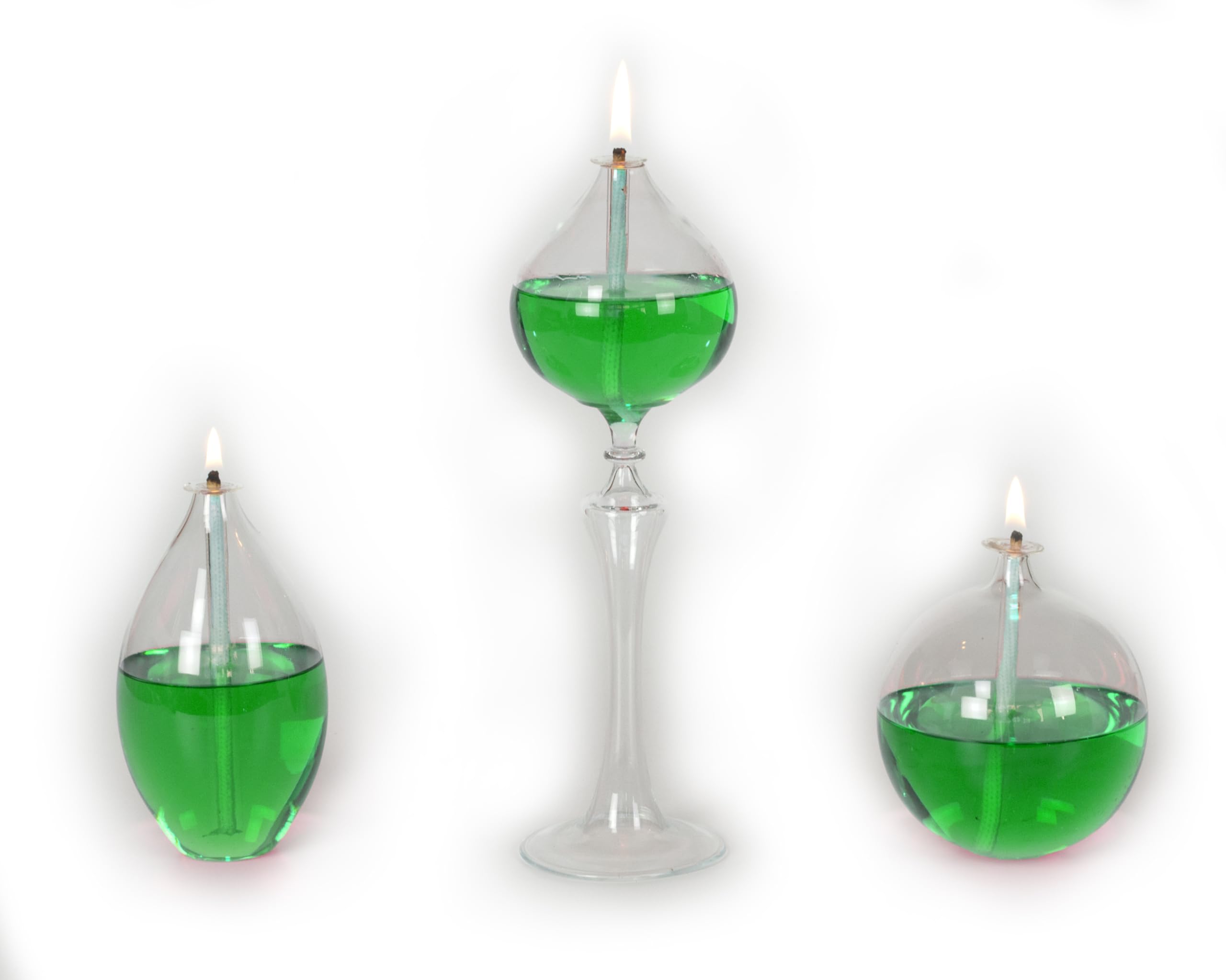 Handmade Glass Oil Lamps, Fame Set Transparent (Green)