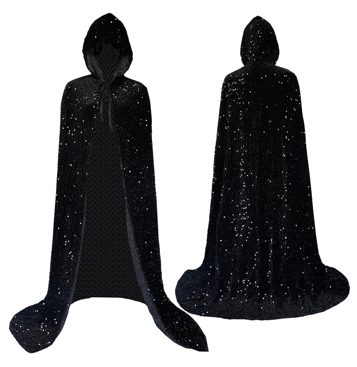 Coolwife Velvet Cloak Cape Wizard Hooded Party Halloween Cosplay Costumes for Men Women 53” (X Sequin Black) — image 1