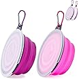 SLSON Dog Bowls Pet Collapsible Bowl with Cover Lids,2 Pack Dog Travel Bowls Portable Foldable Cat Water Dish Bowl for Pets Walking Parking Camping (Pink and Purple, Small)