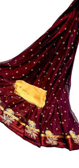 Jaipuri Rajasthani Women's Najmeen Chiffon Satan Patta Barik Bandej Original Gota pati Work Saree With Same Fabric Blouse -P088