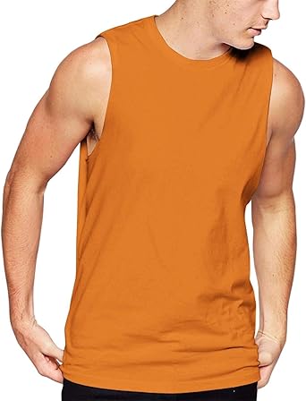 Amazon Com Bright Sun Quality Mens Muscle Tank Top Shirts Cotton Sleeveless Gym Tee Workout Casual A Shirt Orange M Shas Clothing