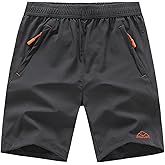 TBMPOY Men's Hiking Shorts Quick Dry Athletic Gym Workout Short with Zipper Pockets
