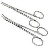 Two Piece Set - Iris Dissecting Fine Point Scissors 4.5" Curved + Straight Made of Stainless Steel Ideal For fine Precision D