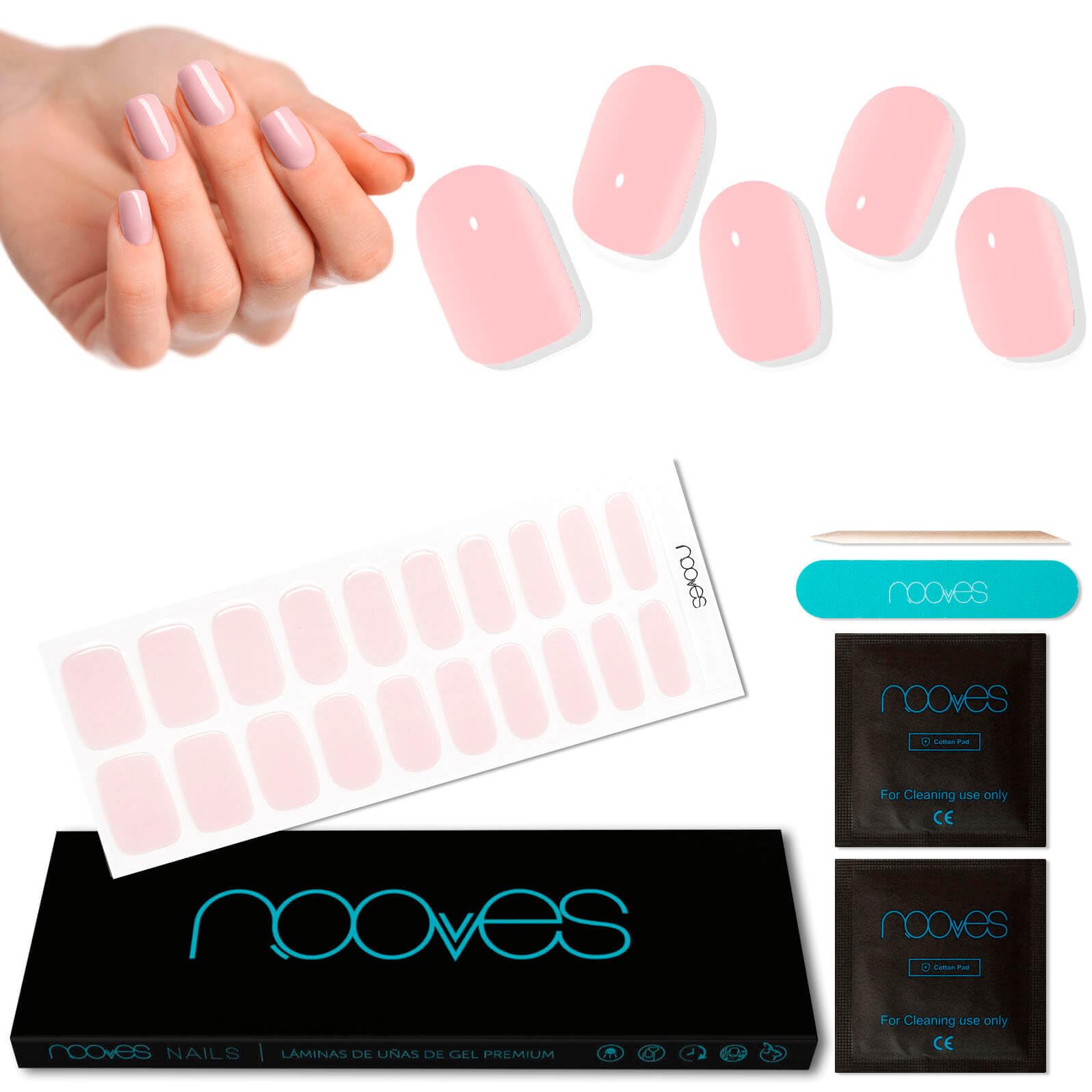 NOOVES Gel Nail Sheets | 20 pcs Pale Pink, Semi-Cured and Vegan with Lime and Orange Stick