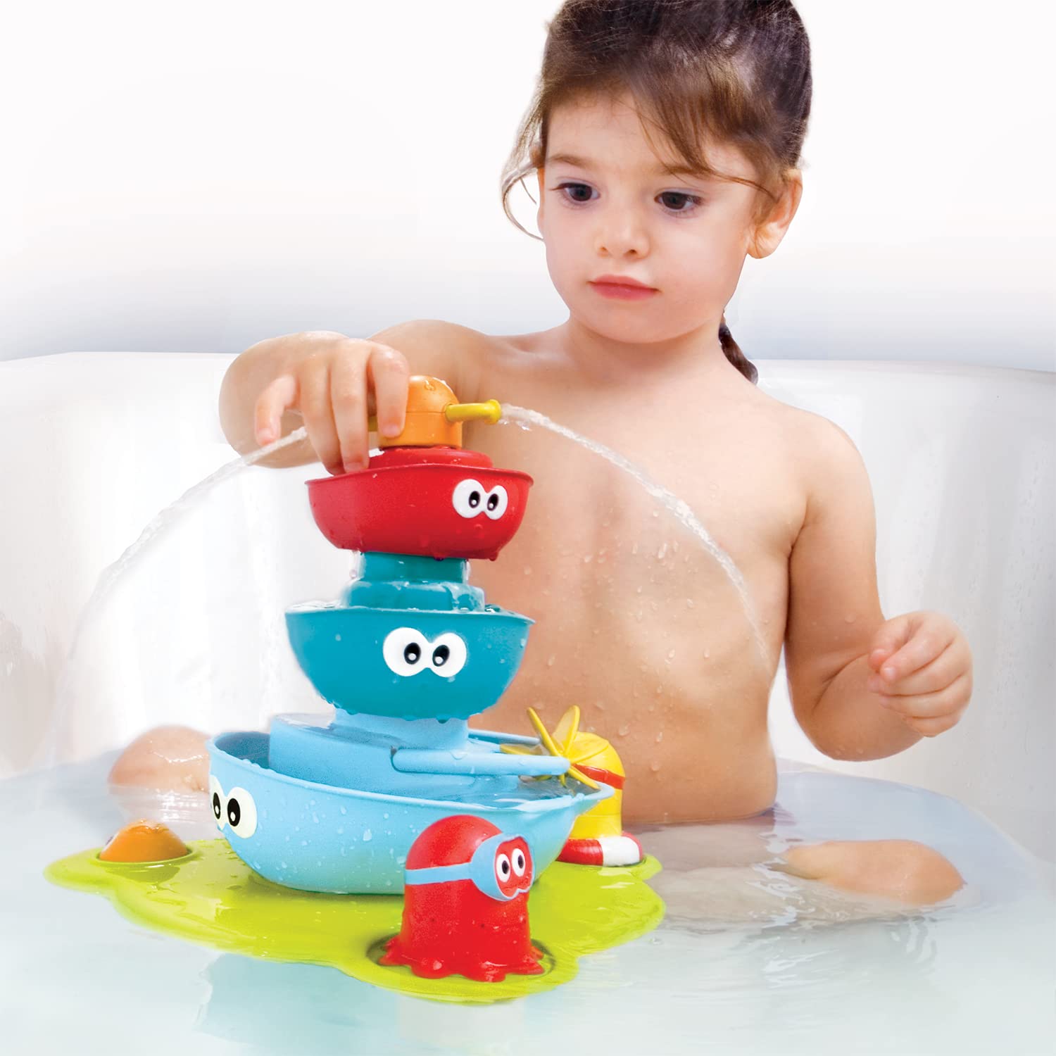Yookidoo Stackable Baby Bath Toy (Ages 1-6 Years) Stack N' Spray - 7 Moveable Pieces - Interactive Fun Toy for Bath Time - for Toddlers, Babies, Kids, Boys & Girls