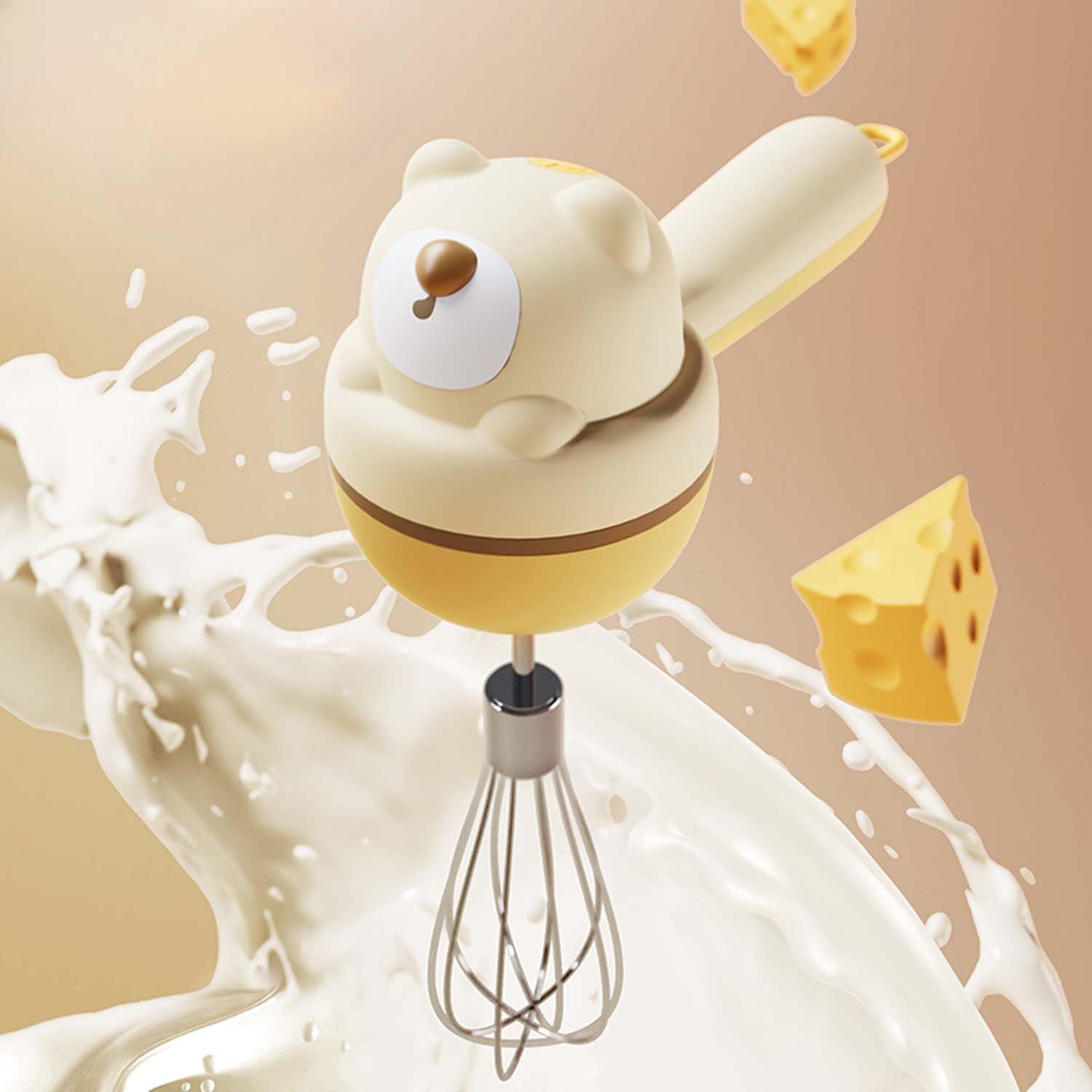 Astraescly DDQ コードレスハンドミキサー 3スピードモード イエローベア ステンレススチールビーター ポータブル&お手入れ簡単商品画像