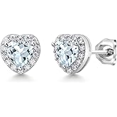 Gem Stone King 5MM Heart Shape Gemstone Birthstone and White Moissanite Halo Earrings for Women | 925 Sterling Silver | Heart Earrings Jewelry Gifts for Her Mom Women Wife