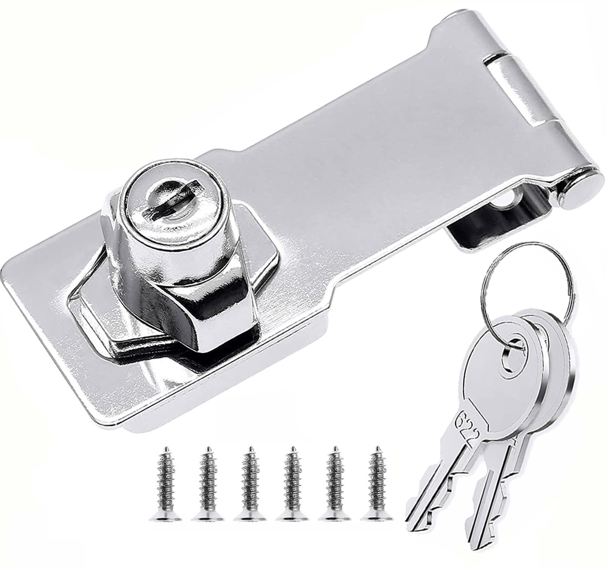 ZiYuya Hasp Lock with Keys, Padlock Shed Gate Latch Door Bolt Lock Hasps Drawer Cupboard Twist Knob Locking Hasp Keyed Locking Closet Latch Bolt Door Locks Silver 4 Inch