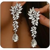 Silver Rhinestone Wedding Earrings for Women,Silver Sparkling Crystal Chandelier Earrings,Formal Cocktail Prom Teardrop Dangle Drop Statement Jewelry