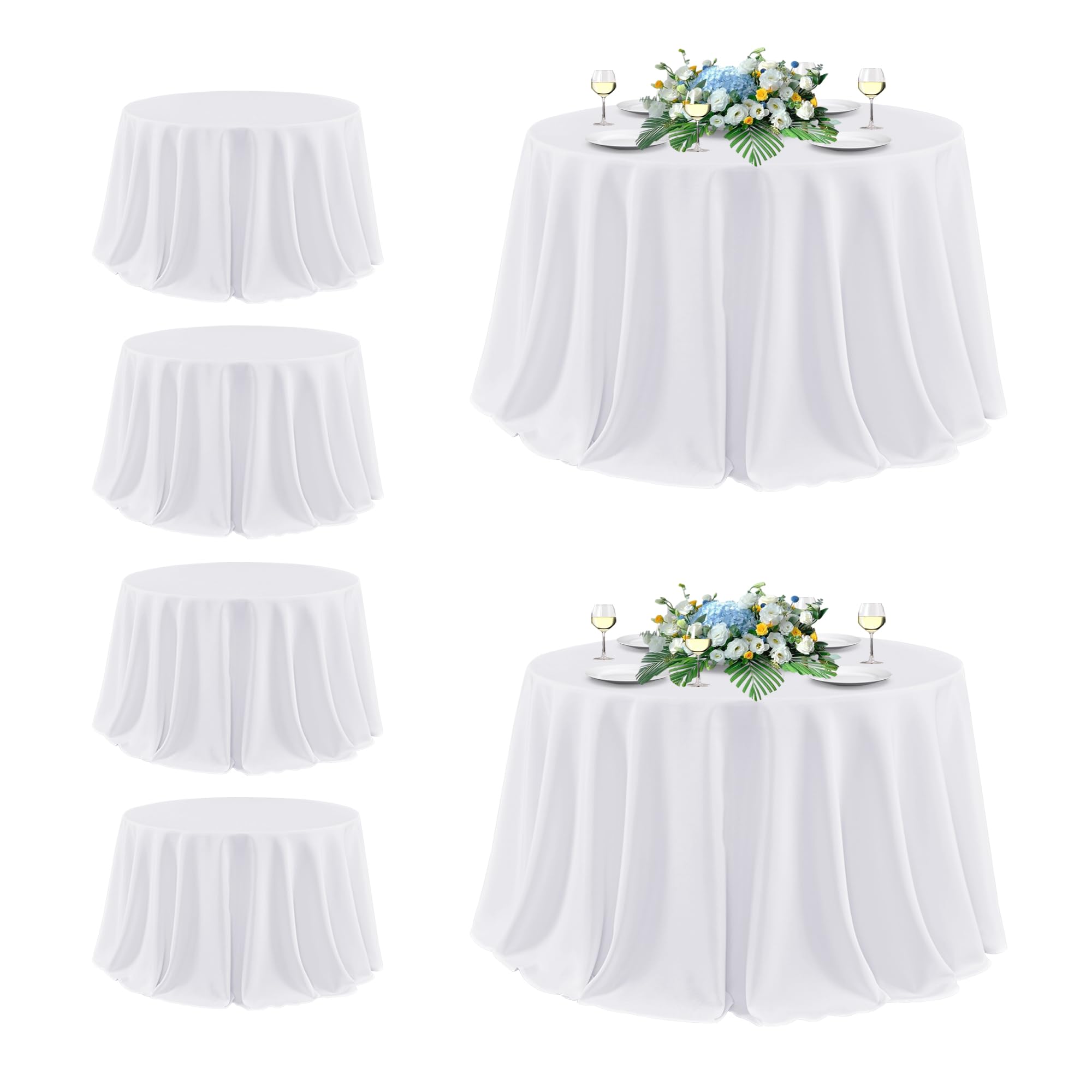 Photo 1 of sancua White Round Tablecloth 132 Inch Diameter, 6 Pack - Circle Polyester Fabric Table Cloth for Wedding Party Reception Banquet Birthday, Washable Formal Table Cover (Fit 54-96 Inch Tables)