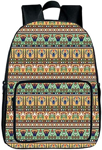 Increase Capacity Square Front Bag Backpack Egyptian,Ethnic Motifs Pattern with Lily Flower and Scarab Figures Abstract Artistic Design,Multicolor,for Children,Pictures Print Design.15.7"x 11.8"x 6.3"