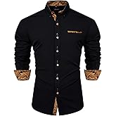 DiBanGu Mens Long Sleeve Dress Shirt Business Regular Fit Shirt Cotton Inner Contrast Shirt Casual with Pocket
