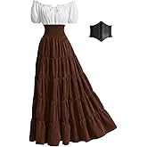 Halloween Renaissance Medieval Pirate Viking Victorian Costume Women Cottage Core Ren Faire Peasant Chemise Dress Top Irish UnderDress(Coffee,XXL)