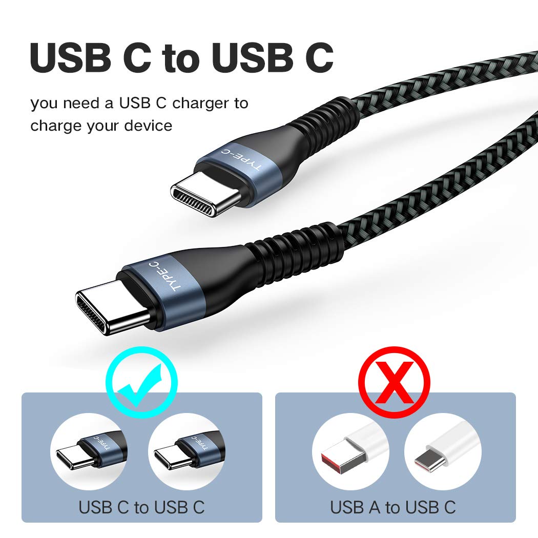 Short USB C to USB C Cable [2 Pack 1ft], AOJI USB-C to USB-C Fast Charger Nylon Braided Charging Cord Compatible with Samsung Galaxy Note 10 Plus A80, Google Pixel 2/3/3a XL, MacBook,iPad pro