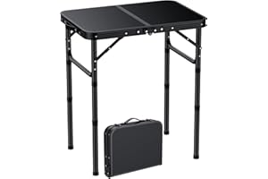 EYPINS Folding Camping Table Portable - Pure Black Aluminum 22.8x15.7'',3 Height Adjustable Small Outdoor Folding Table,Water
