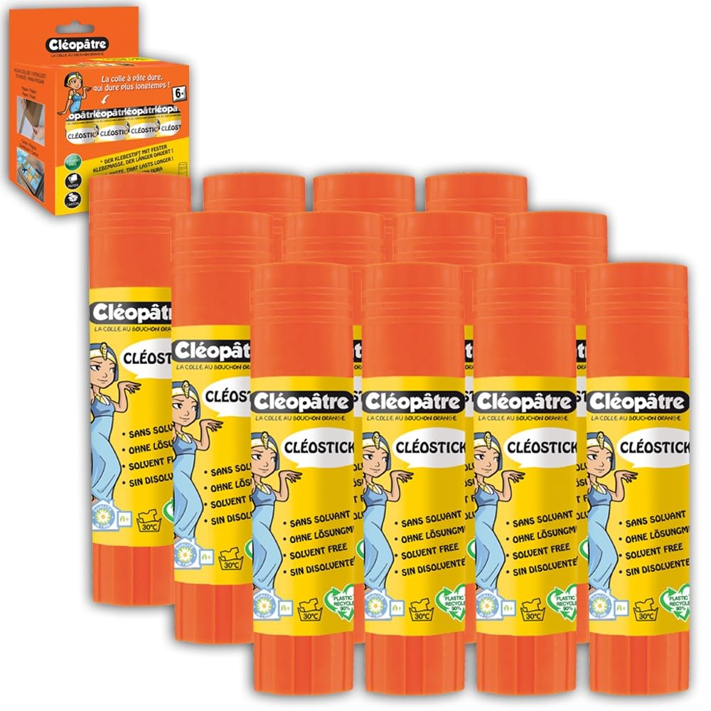 Cléopâtre - BA8X12 Cléo'stick - Boîte de 12 bâtons de Colle Blanche 8 g