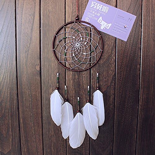 Handmade Dream Catcher, AuroTrends Circle-shaped with Feathers Wall Hanging Decoration Ornament for Car ,Home ,Bedroom (Comes with a FREE Cute Key Chain)(white feather)