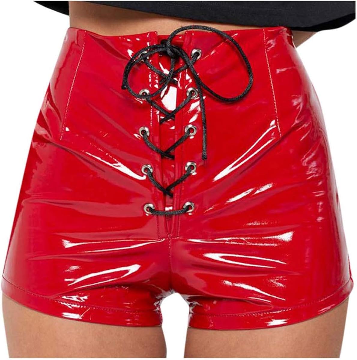 New PU Leather Shorts Women's Black Short Pants with Pockets Loose