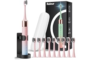 KUICUR Portable Electric Soft Toothbrush with Travel Case, 90-Day Largest Battery Life, 10 Brush Heads, 5 Modes Deep Clean, Ergonomically-Designed for Enhanced Comfort - Ideal Gift for Adults & Kids