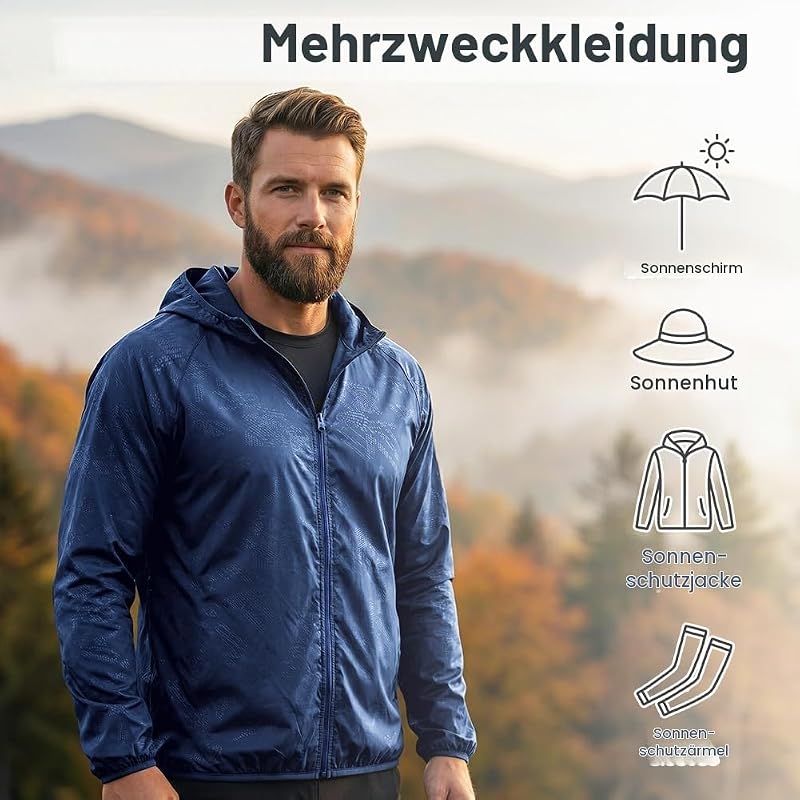 Regenjacke Faltbar Kapuze Wasserdichte, Sportjacke (Königsblau, M)