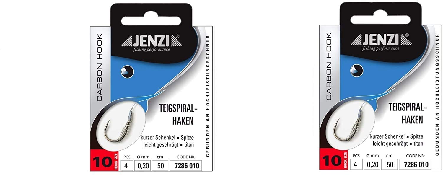 .Jenzi Set: 2 Packs of Dough Spiral Hooks, Trout Hooks, Fishing Accessories, Dough Hooks, Tied (8 Pieces), Hook Size 10 + Free Petri Heill! Sticker, Fishing Equipment