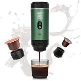 EVERANGE Portable Electric Espresso Machine, Travel Coffee Maker Brewer Compatible with Ground Coffee &amp; NS Capsules (Green with LCD Screen)