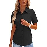 HOTOUCH Button Down Shirts for Women Short Sleeve Stretch Dress Shirt Wrinkle-Free Formal Work Blouses Summer Tops S-2XL