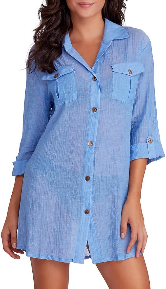 Amazon.com: Dotti Women's Cottons Shirt Dress Swim Cover Up Light Denim XL: Clothing