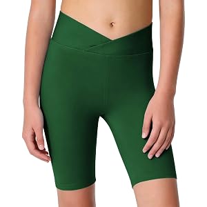 Girls Athletic Shorts Slim Tummy Control V Cross Waist Leggings Bike Dance Gymnastics Soft High Waisted Workout Yoga