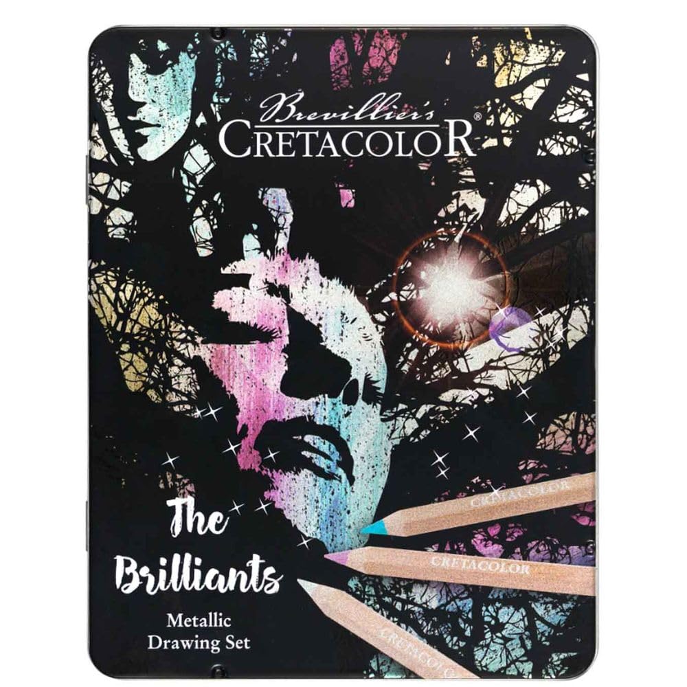CRETACOLOR The Brilliants 12 Coloured Pencils, Metallic Colours, Highly Pigmented, Soft and Rich Colour, Mixable and Paintable, Extra Thick Pens