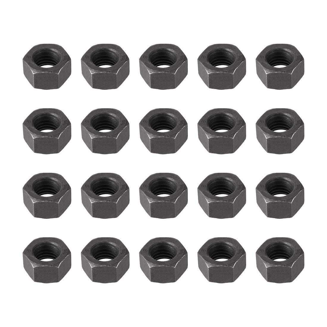 sourcing map Hex Nuts, M10x1.5mm Metric Coarse Thread Hexagon Nut, Carbon Steel, Pack of 20 (Black)