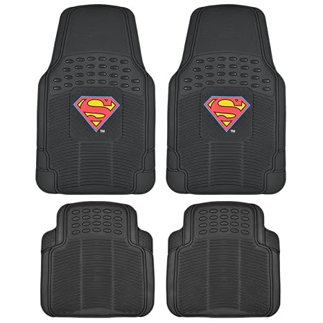 Superman Rubber Car Floor Mats 4 Pc Front Heavy Duty All Weather Protection Trimmable To Fit