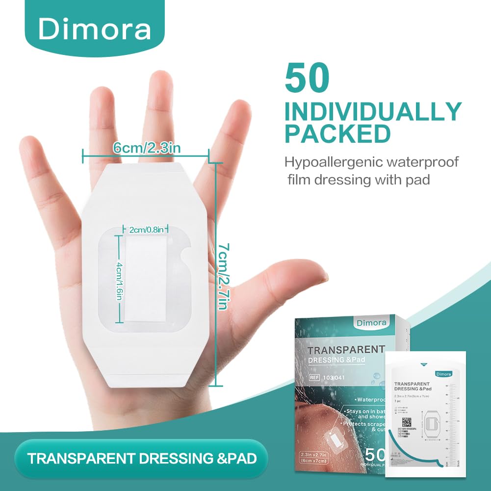Dimora Transparent Film Dressing with Pad 50 Pack, 2.3