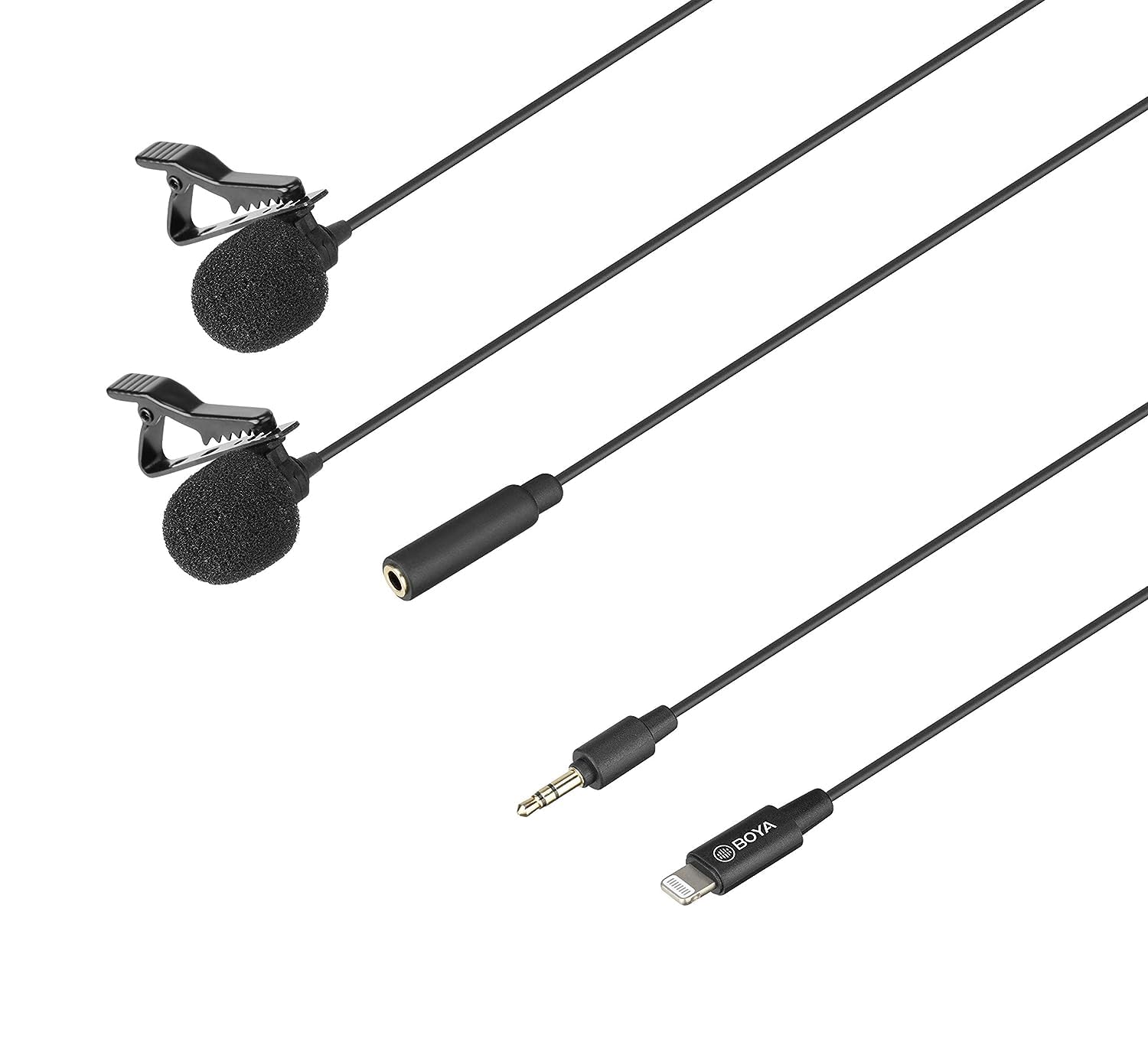 BOYA BY-M2D Digital Omnidirectional Dual-head Lavalier Microphones Compatible with iPhone, iPad, and iPod touch iOS Devices - 6 Meter Cable