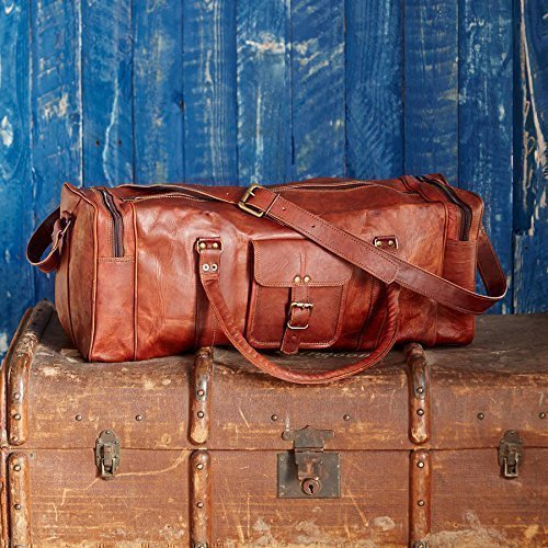 Leather Native New Large Men's Leather Vintage Duffle Luggage Weekend Gym Overnight Travel Bag Great Gift For Men And Women Pre Valentines Day Special Sale! - Thumbnail 3