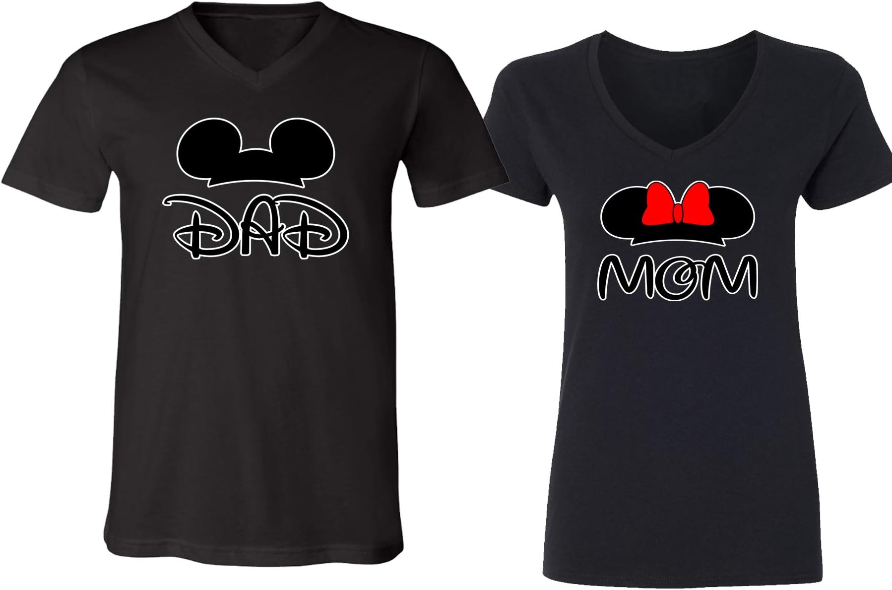 GOOD SHOPPERS ACTIVEWEAR Mickey Dad Minnie Mouse Mom Family Couple Design V-Neck Shirt for Men Women