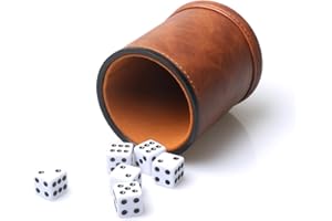 RERIVER Brown PU Leather Dice Cup Set, Felt Lined Dice Shaker with 6 Dice for Liars Farkle Yahtzee Game