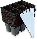 9GreenBox - Seedling Starter Trays, 144 Cells: (24 Trays; 6-cells Per Tray), Plus 5 Plant Labels
